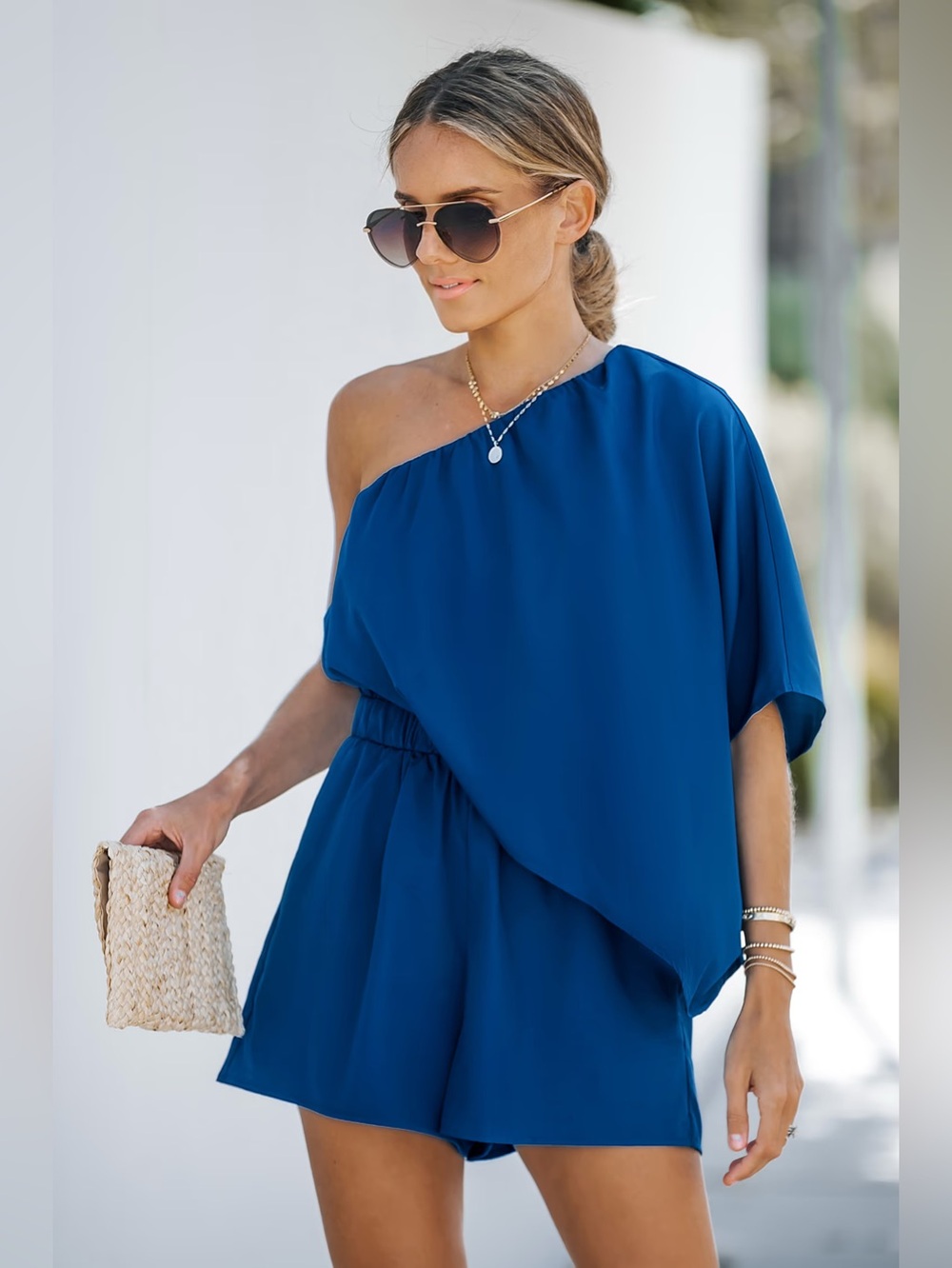 Cupshe One-Shoulder Cobalt Blue Romper